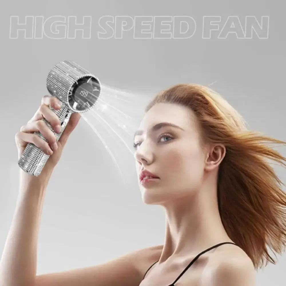Small Size Mini Portable Fan LED Powered Cute Design LED Personal Fan Long-Lasting Battery Sparkling Imitation Diamonds Oasis Select