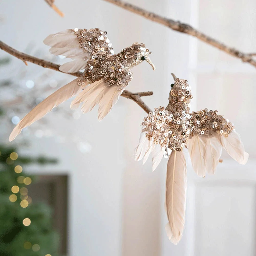 Glitter Feather Bird Christmas Ornaments – Set of 2
