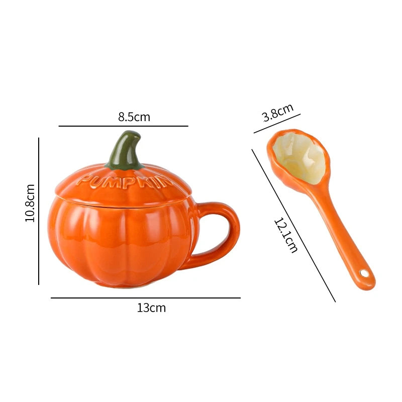 Ceramic Pumpkin Cup Thermos Cup with Lid Exquisite Breakfast Oatmeal Heat-Insulating Scalding-Proof Milk Mug Halloween Gift Cup Oasis Select