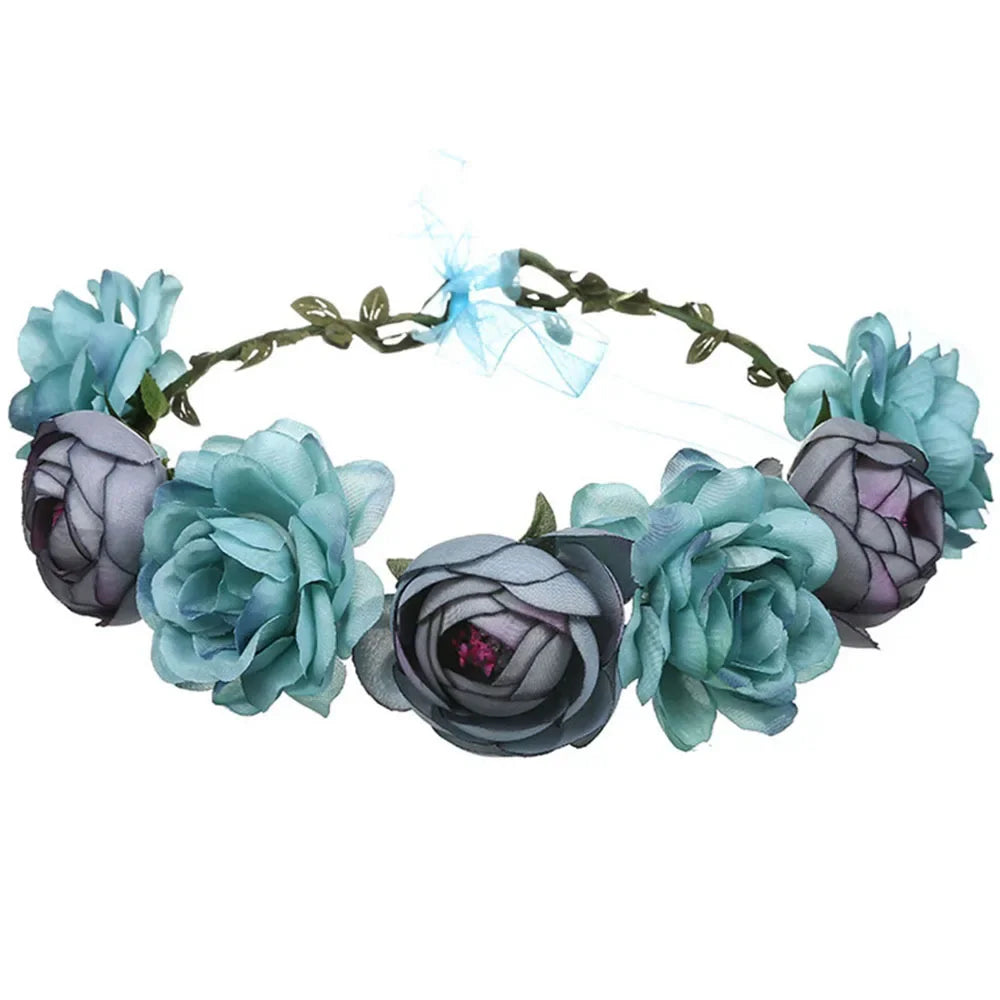 Simulation Flower Seaside Vacation Wreath Headband Women Hair Accessories Bride Headwear for Wedding Birthday Party Decor Oasis Select Burgundy