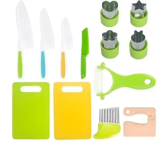 Kids Cooking Cutter Set Kids Knife Toddler Cutter Plastic Cake Fruit Knives Children DIY Peeler Tools Kitchen Accessories Oasis Select 13PCs