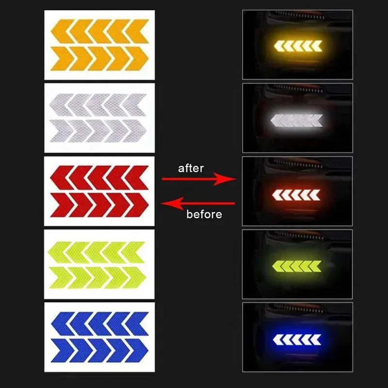 10pcs Car Reflective Arrow Sticker Safety Warning Sticker For Car Bumper Trunk Reflector Hazard Tape Car Styling Luminous Film Oasis Select