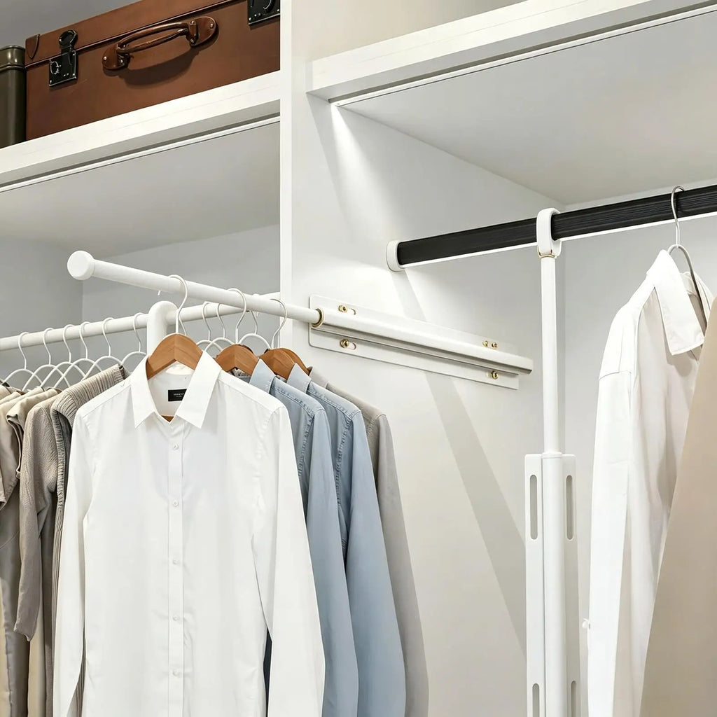 Valet Rod for Closet Retractable Wardrobe Storage Hook Shirt Organizer Slide Out Valet Rod for Women Men Pants Hats Scarves Bags Oasis Select