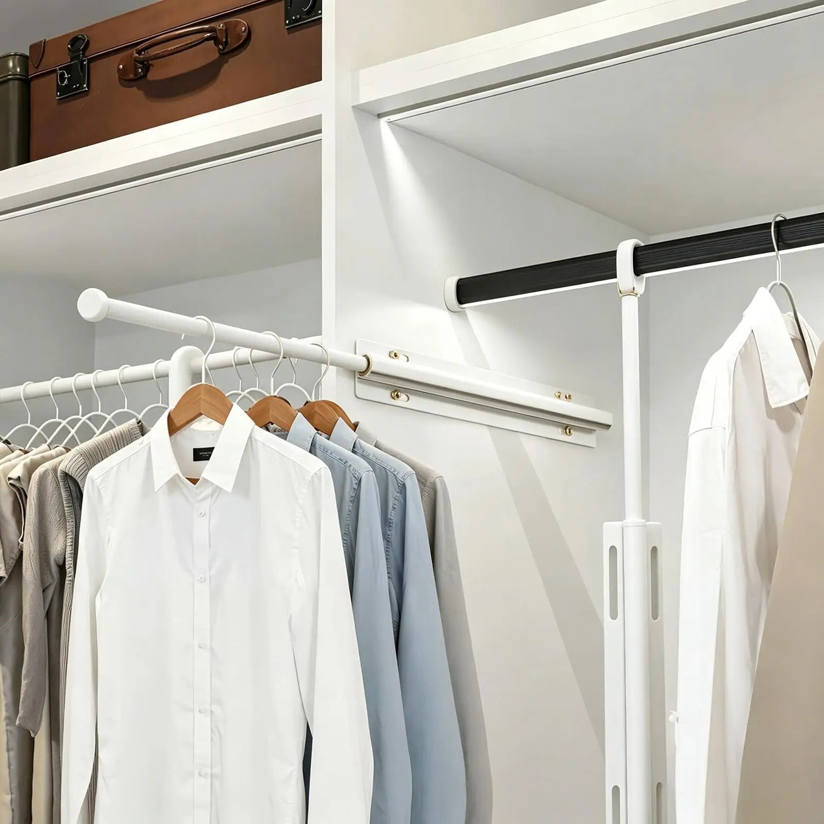 Valet Rod for Closet Retractable Wardrobe Storage Hook Shirt Organizer Slide Out Valet Rod for Women Men Pants Hats Scarves Bags Oasis Select