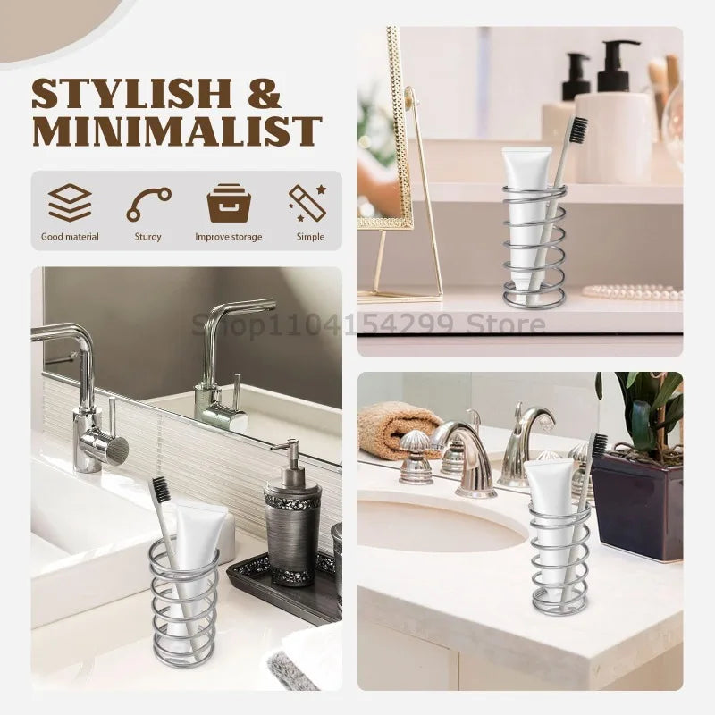 Stainless Steel Toothbrush Holder Bathroom Accessories Tool Toothpaste Makeup Brush Storage Rack Home Decoration Brush Holder Oasis Select