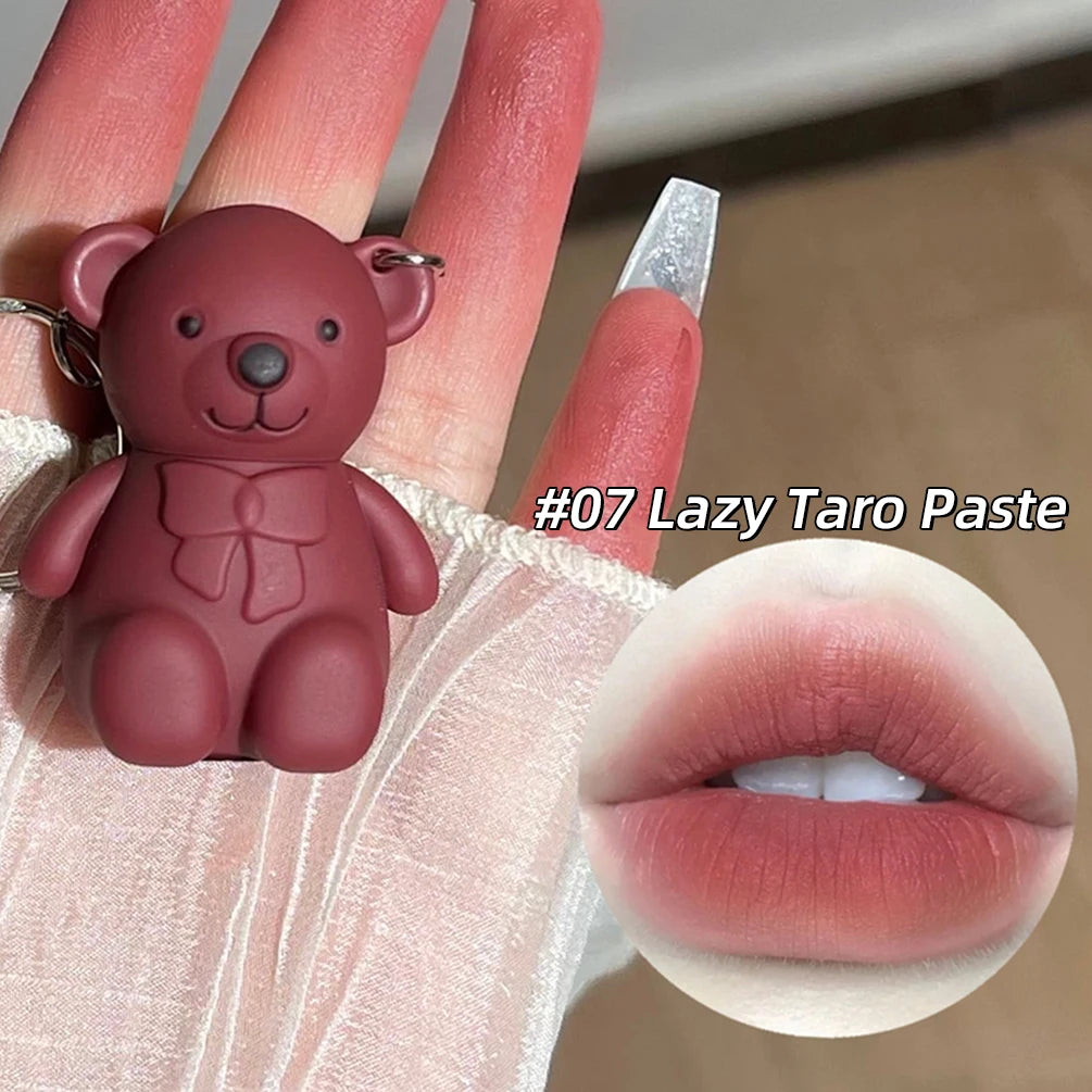 Cute Bear Keychain Matte Lip Mud – Velvet Liquid Lipstick