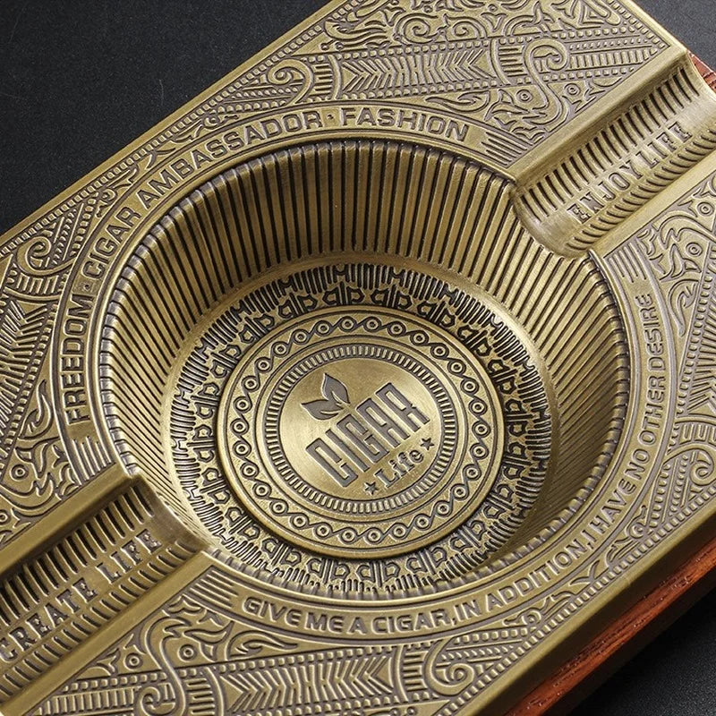 Vintage Carved CIGAR ASHTRAY large double slot club bar household solid wood metal ashtray cigar ashtray Oasis Select