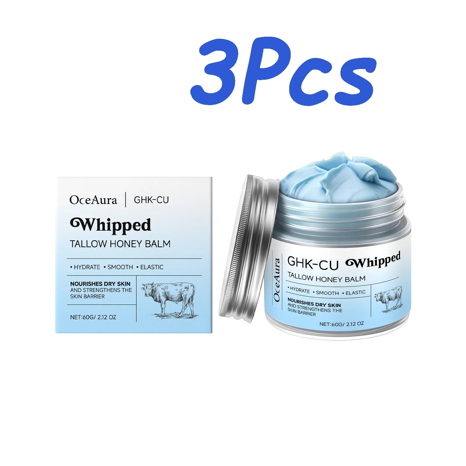Whipped Tallow Honey Balm Deep Moisturizing for Dry Cracked Skin Non-Greasy Body Butter Brightening Tightening Face Cream Care Oasis Select 3 x 60g boxed