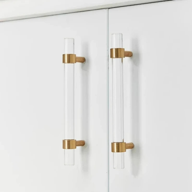 Brass Transparent Furniture Handles Modern Minimalist Acrylic Silver Gold Wardrobe Cupboards Dresser Drawer Kitchen Knobs Oasis Select