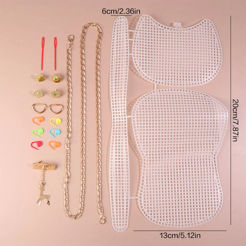 1 Set Auxiliary Knitting Plastic Mesh Kit DIY Craft Bag Knitting Materials Handbag Shoulder Bag Mesh Cover Bag Bag Accessories Oasis Select style04