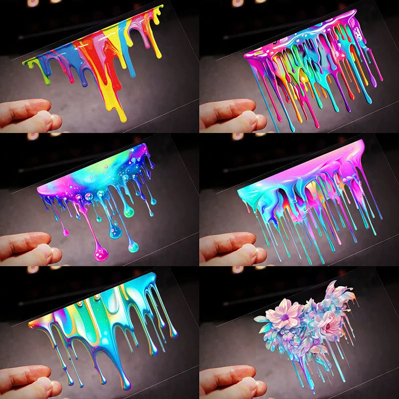 Reflective Vinyl Car Decal Featuring Dopamine Coloured Fluid Paint; Suitable for Bumpers or Side Body Oasis Select