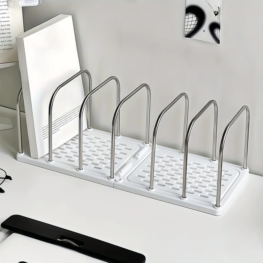Adjustable Book Stand Stainless Steel Organizer For Desk Office And Home Storage Rack Fridge Container Basket Produce Box Oasis Select White