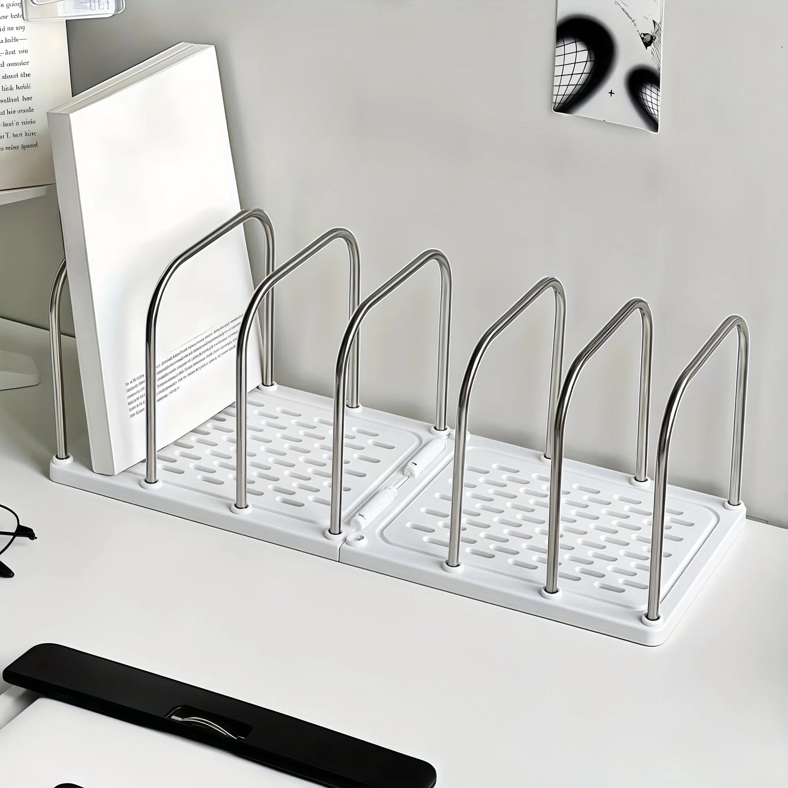 Adjustable Book Stand Stainless Steel Organizer For Desk Office And Home Storage Rack Fridge Container Basket Produce Box Oasis Select White