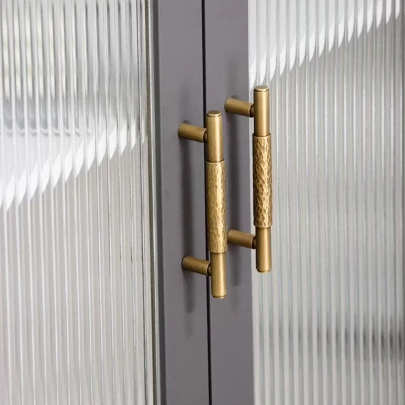 Solid Brass Furniture Handmade Hammer Patterned Wardrobe Door Vintage Light Luxury Cabinet Door Drawer Hardware Handle Oasis Select