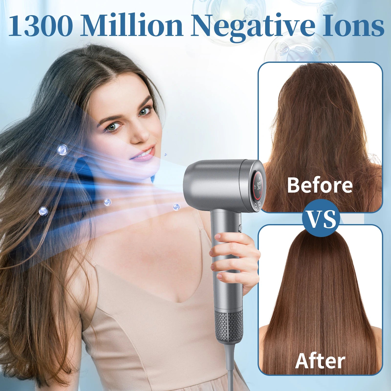 1600W high-speed hair dryer - Brushless negative ion hair dryer with air collection nozzle - Suitable for home use, dormitories Oasis Select