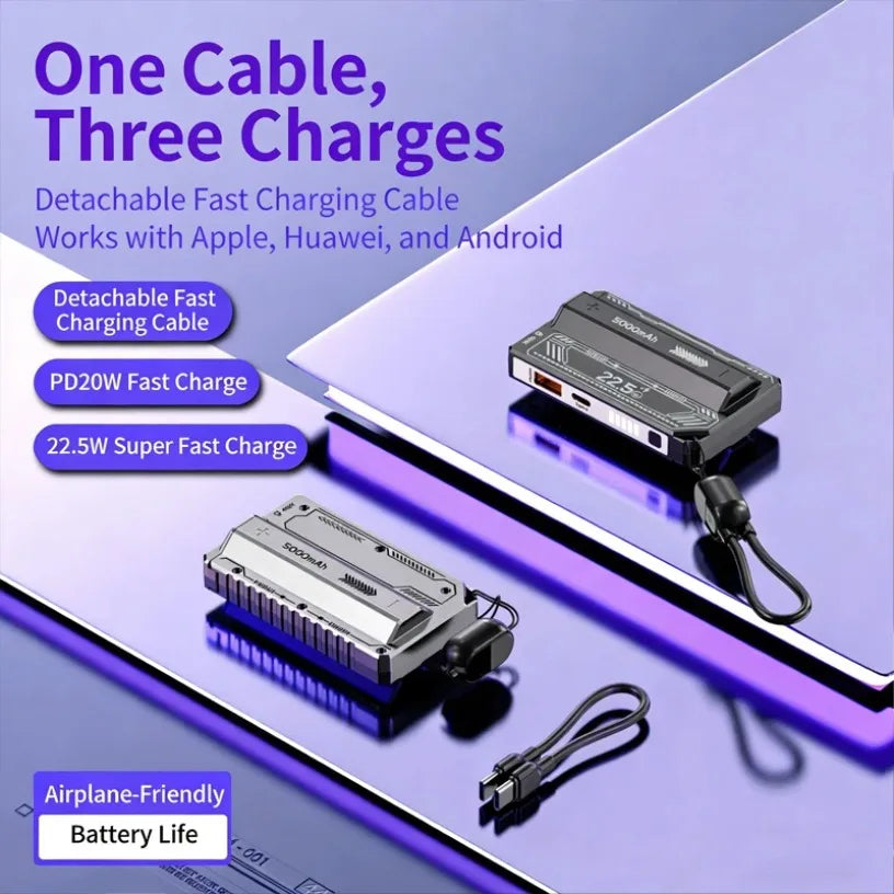 New Portable Fast Charging Removable Lithium Battery 22.5W Super Power Bank 5000 Comes with Cable Mobile Power Bank Oasis Select