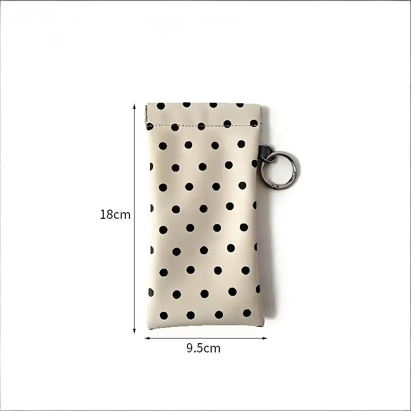 Polka Dot PU Leather Eyeglass Pouch with Keychain | Soft Case Eyeglass Pouch Case Oasis Select White