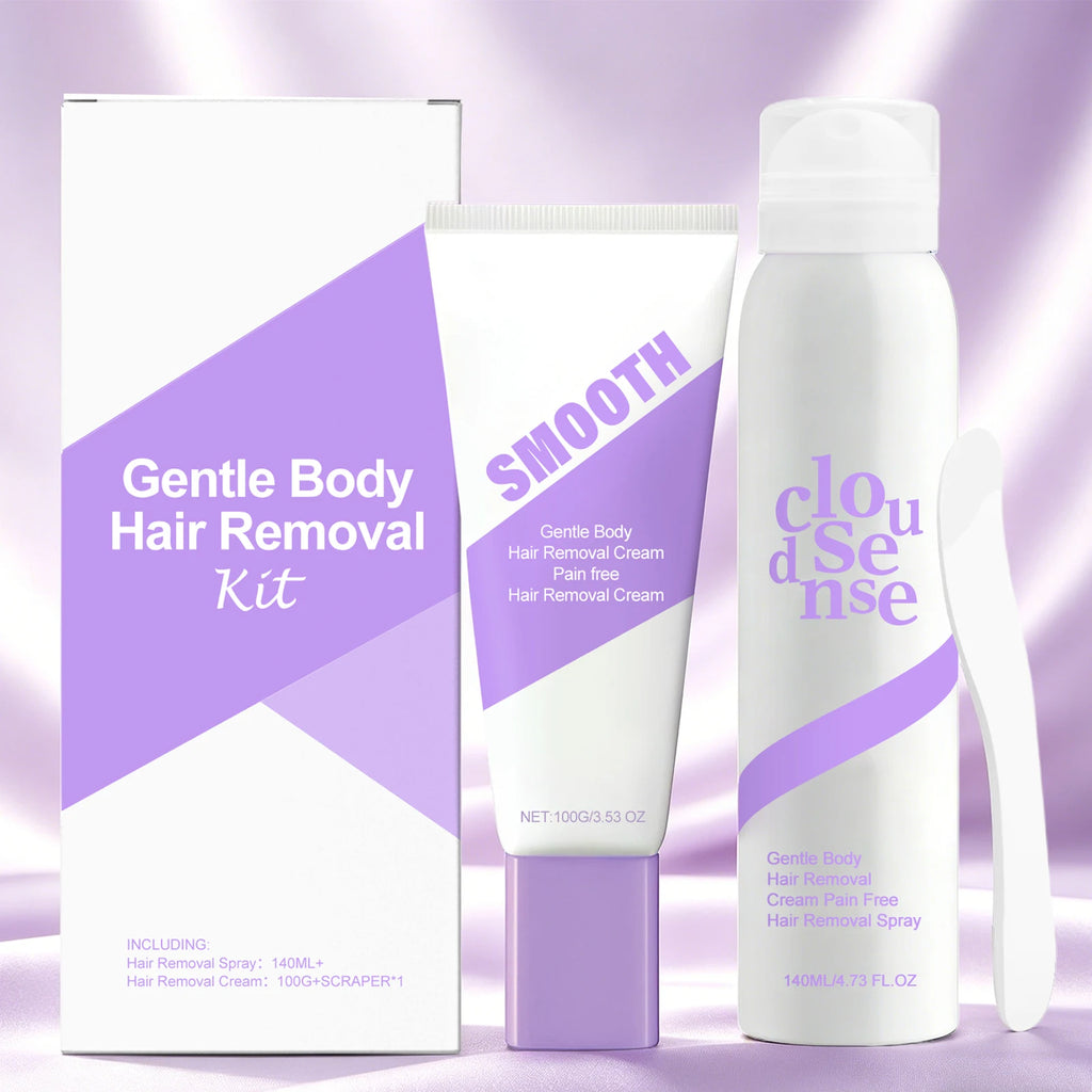 Body Hair Removal Kit, 140ml Spray + 100g Cream with Scraper Painless Hair Remover for Arms, Legs, Underarms Area No Irritation Oasis Select