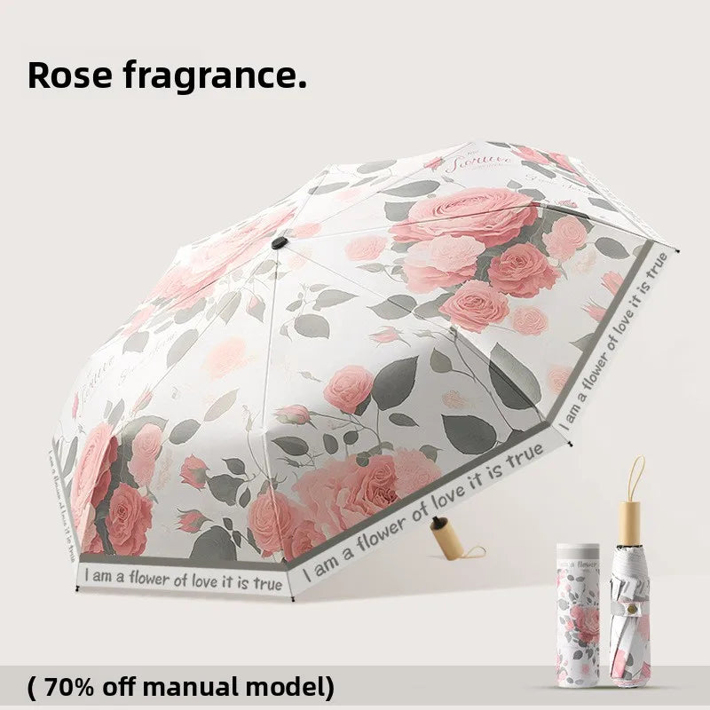 Fashion Three Fold Manual Umbrella Color Coating UV Protection Sunshade Dual Purpose Rain Umbrella for Ladies Oasis Select