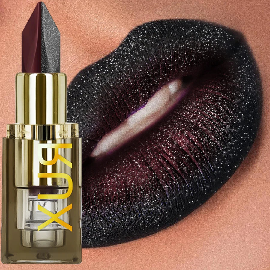 KAFURUX Two-Tone Glitter Matte Metallic Lipstick | Red & Black