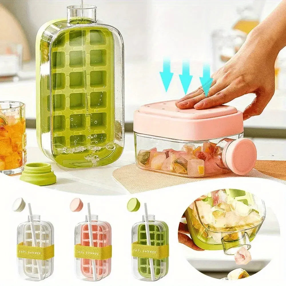 500/800ml 2in1 Ice Cube Tray with Water Bottle Press Type Portable Ice Maker High Capacity Ice Mold for Home Kitchen Summer Use Oasis Select