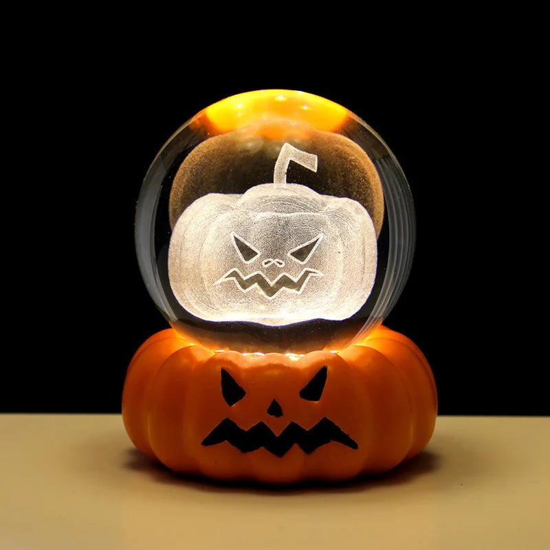 Halloween Pumpkin Crystal Ball Night Light Bedroom Study Tabletop Glass Ornament Party Ornament Small Gift Oasis Select pumpkin