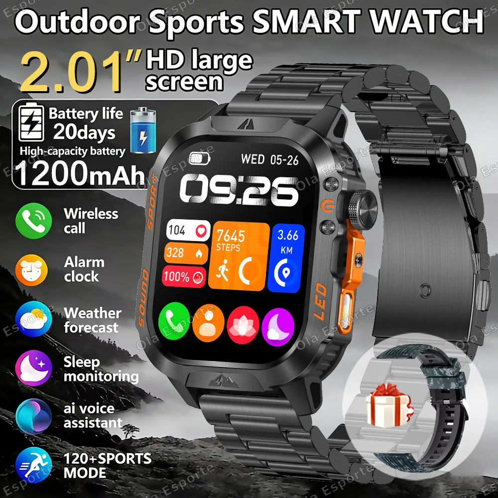 Ola Esporte Military Smart Watch Men – 1200mAh, SOS, IP68