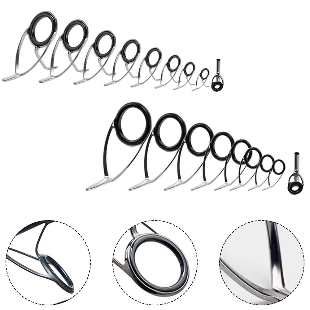 9pcs Replacement Fishing Rod Top Ring Tip Eye Guide Repair Building Stainless Kit Set Resistant Corrosion For Diy Fishing Tools Oasis Select