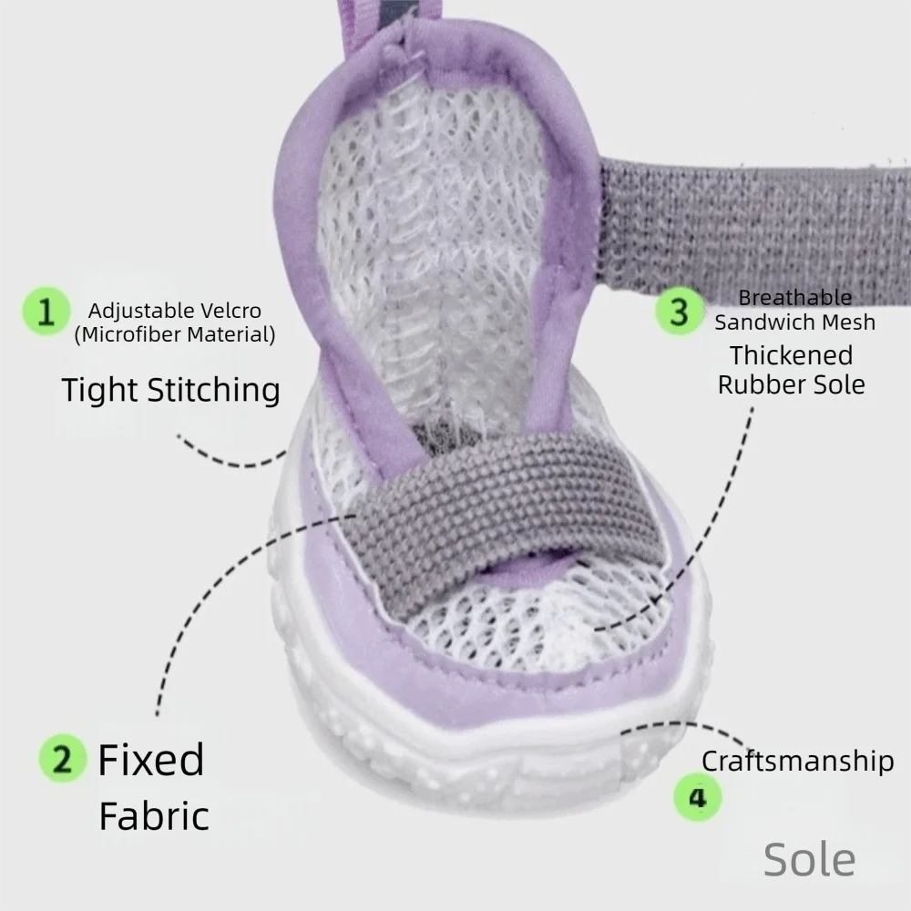 4PCS/SET Breathable Anti Slip Dog Shoes Adjustable Comfortable Pet Sandals Wear-resistant Dog Mesh Shoes Hot Pavement Oasis Select