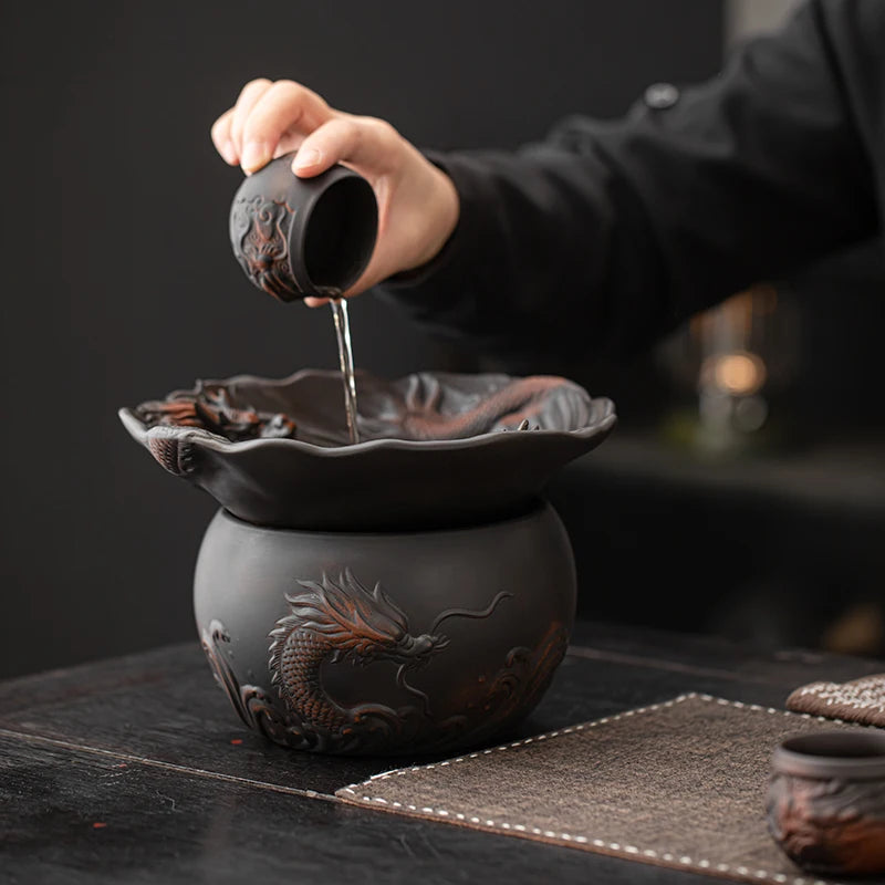 Purple Pottery Household Living Room Tea Washing Ceramic Large Retro Covered Filter Water Basin Tea Set Accessories Oasis Select
