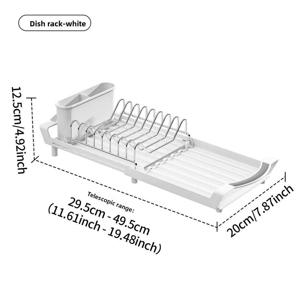 Retractable Dish Drain Rack Kitchen Knives and Forks Chopsticks Storage Shelf Sink Side Narrow Dish Rack Oasis Select White-Dish Rack 1