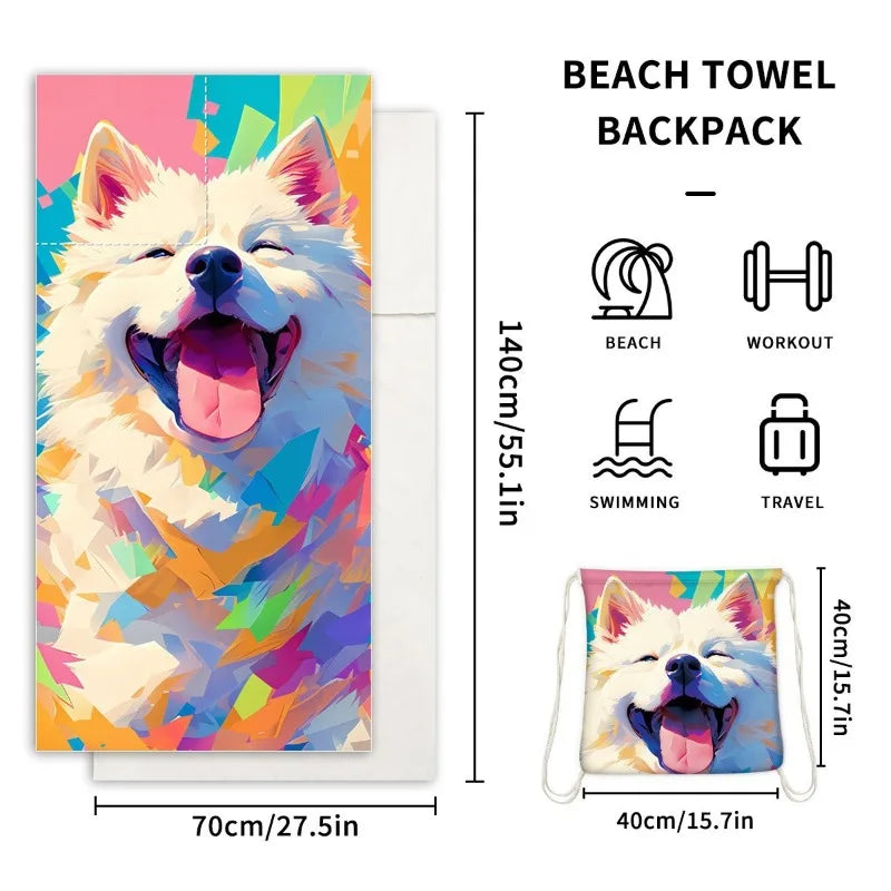 2-in-1 Multifunctional Foldable Beach Towel Printed Bath Towel Integrated Beach Towel Bag for Storage Oasis Select