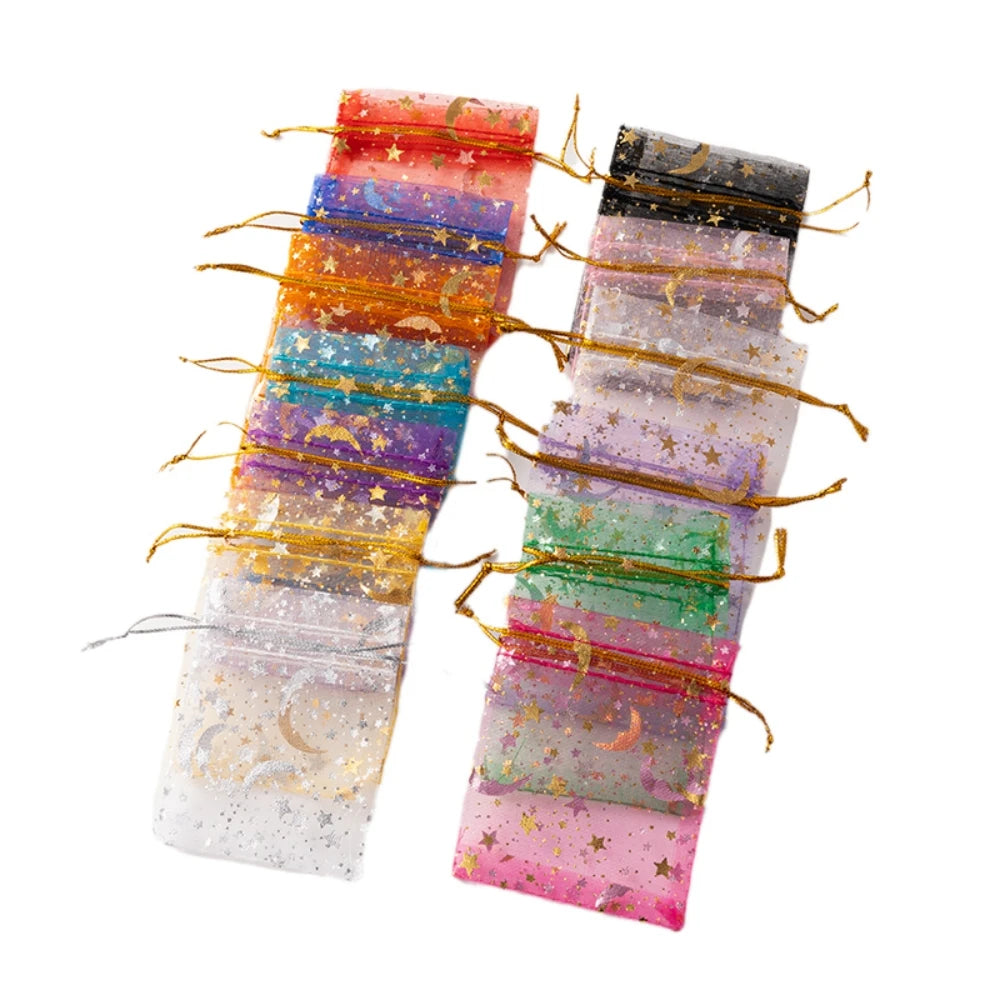 50pcs Mixed Color Moon Star Organza Bags Satin Drawstring Organza Pouch Wedding Party Favor Gift Bag Jewelry Watch Bags Oasis Select