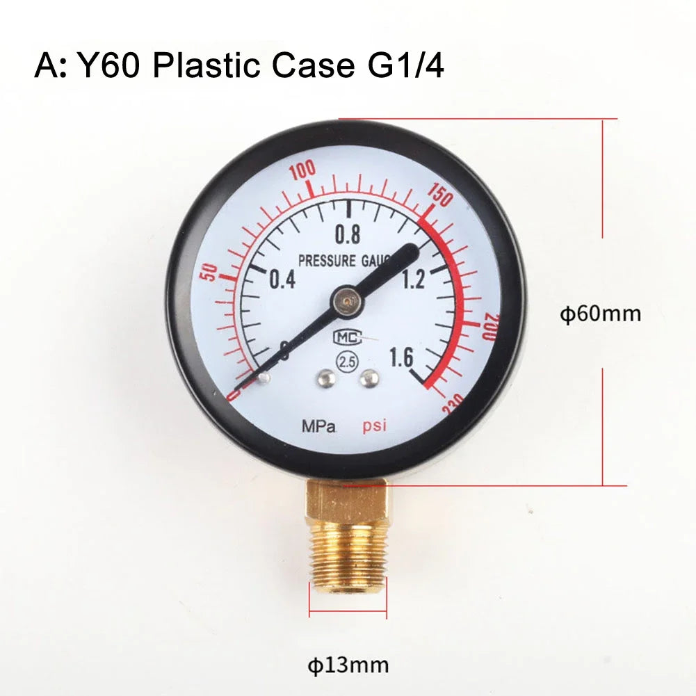 Air Compressor Pneumatic Hydraulic Fluid Pressure Y60 0-1.6Mpa 0-230PSI Pool Filter Water Pressure Gauge Meter Oasis Select A