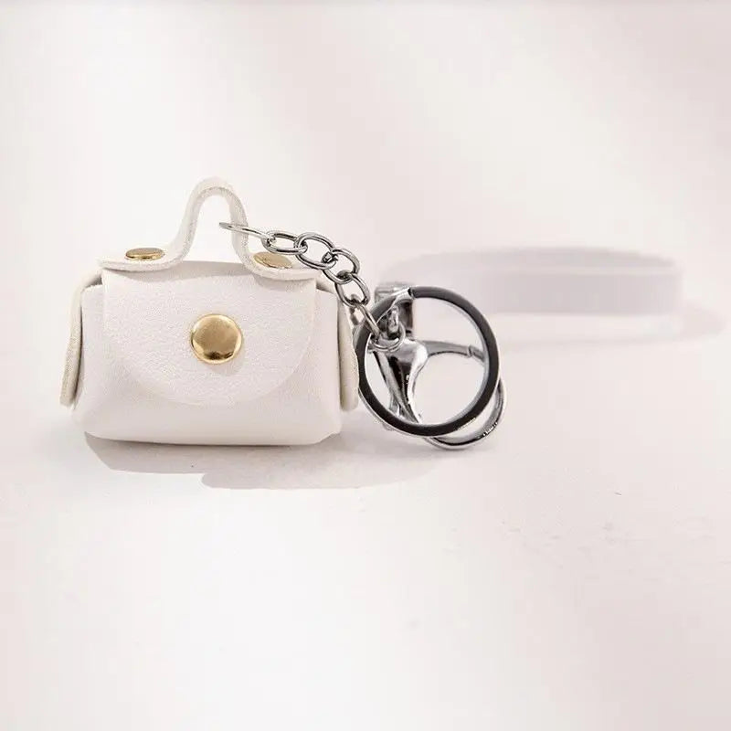 Kawaii Mini Bag Keychain | PU Leather Coin Purse Keyring Pendant Bag Charm Keychain Oasis Select White