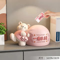 Cream Wind Bear Piggy Bank Can Only Go in Piggy Bank Living Room Tabletop Decoration Children's Room Decoration Birthday Gift Oasis Select Pink 32x18cm