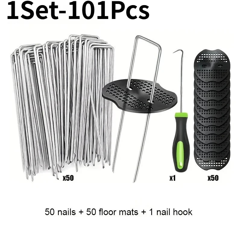 Pick Hook Included U-Shaped Garden Stakes Staples with Plastic Fixing Gasket Assortment Kit for Lawn Ground Cover Fence Oasis Select 1Set-101Pcs