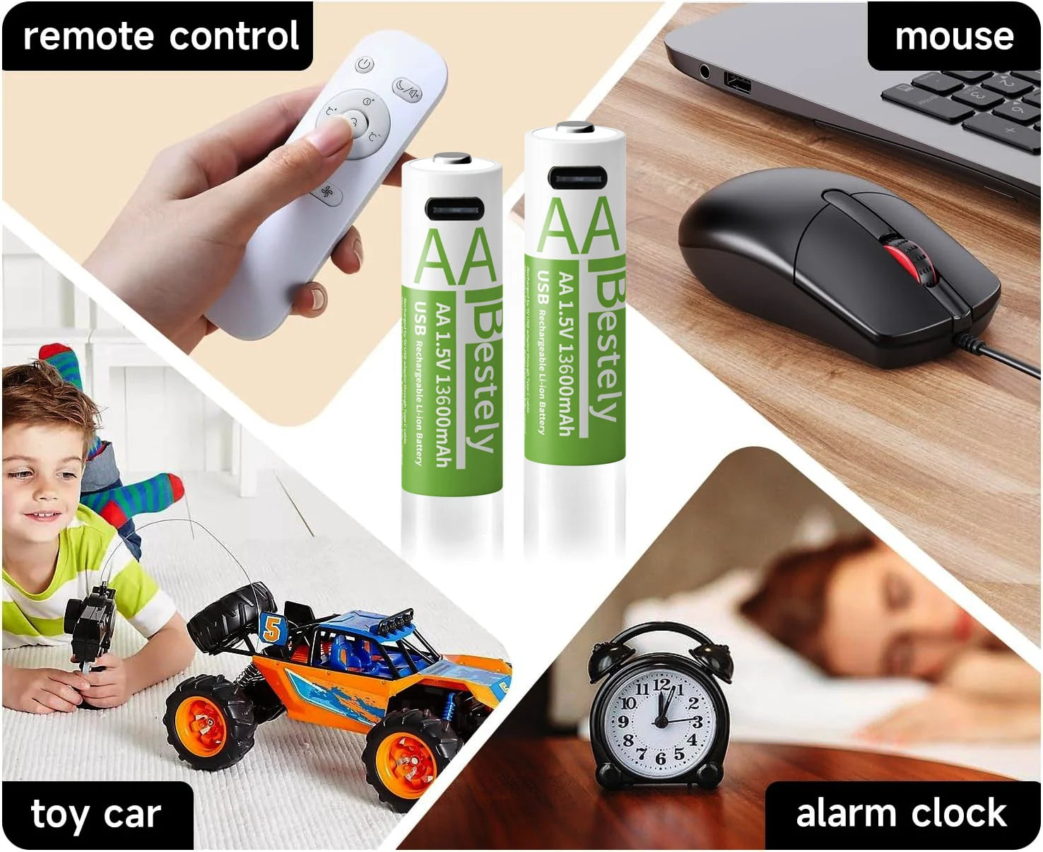Bestely 1.5V 13600mAh USB AA Li-ion Rechargeable Battery, Fast Charging , 2000 Cycle for Xbox Controller Toys Camera Flash Oasis Select