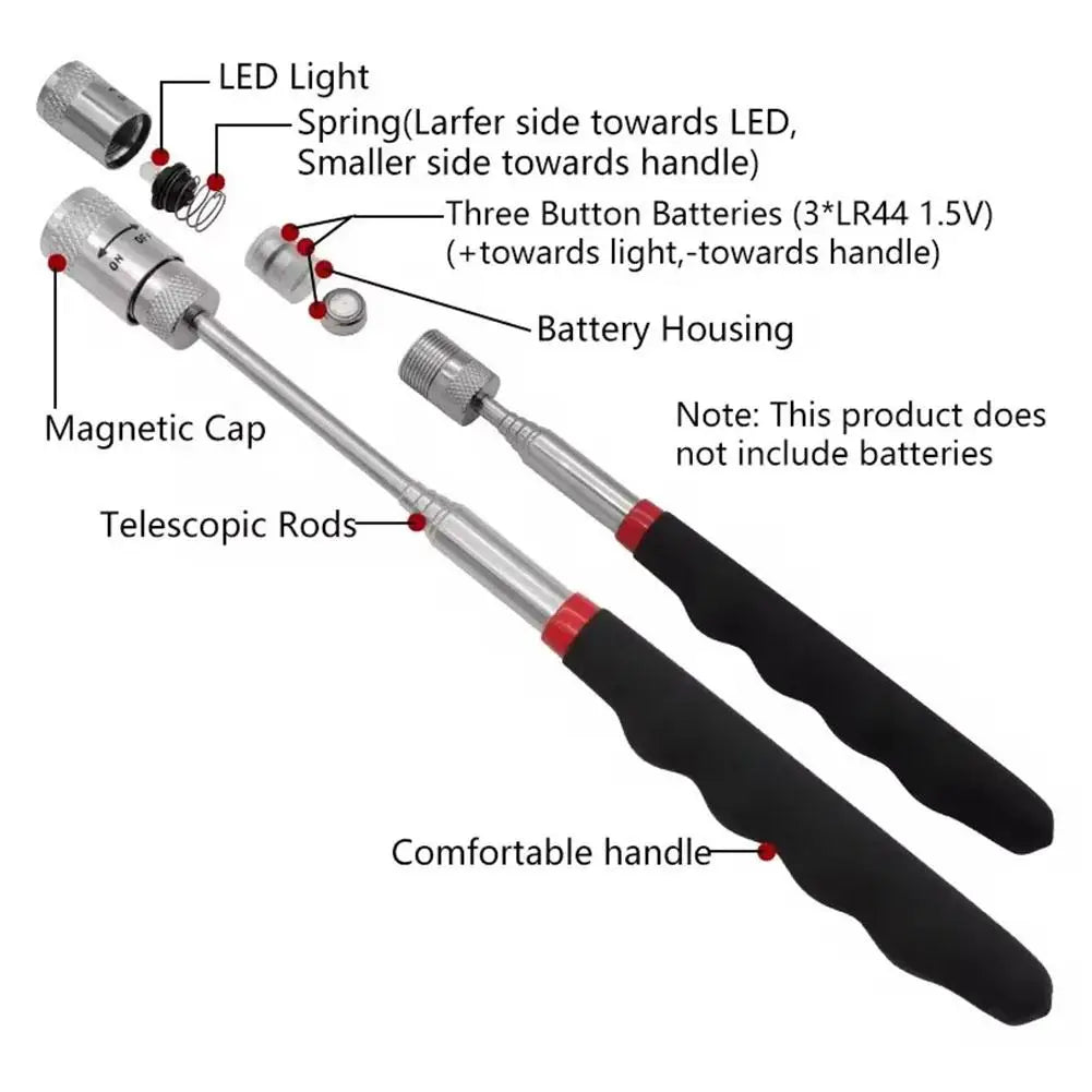 Telescopic Magnetic Pickup Tool – Extendable Magnet Pen & Light