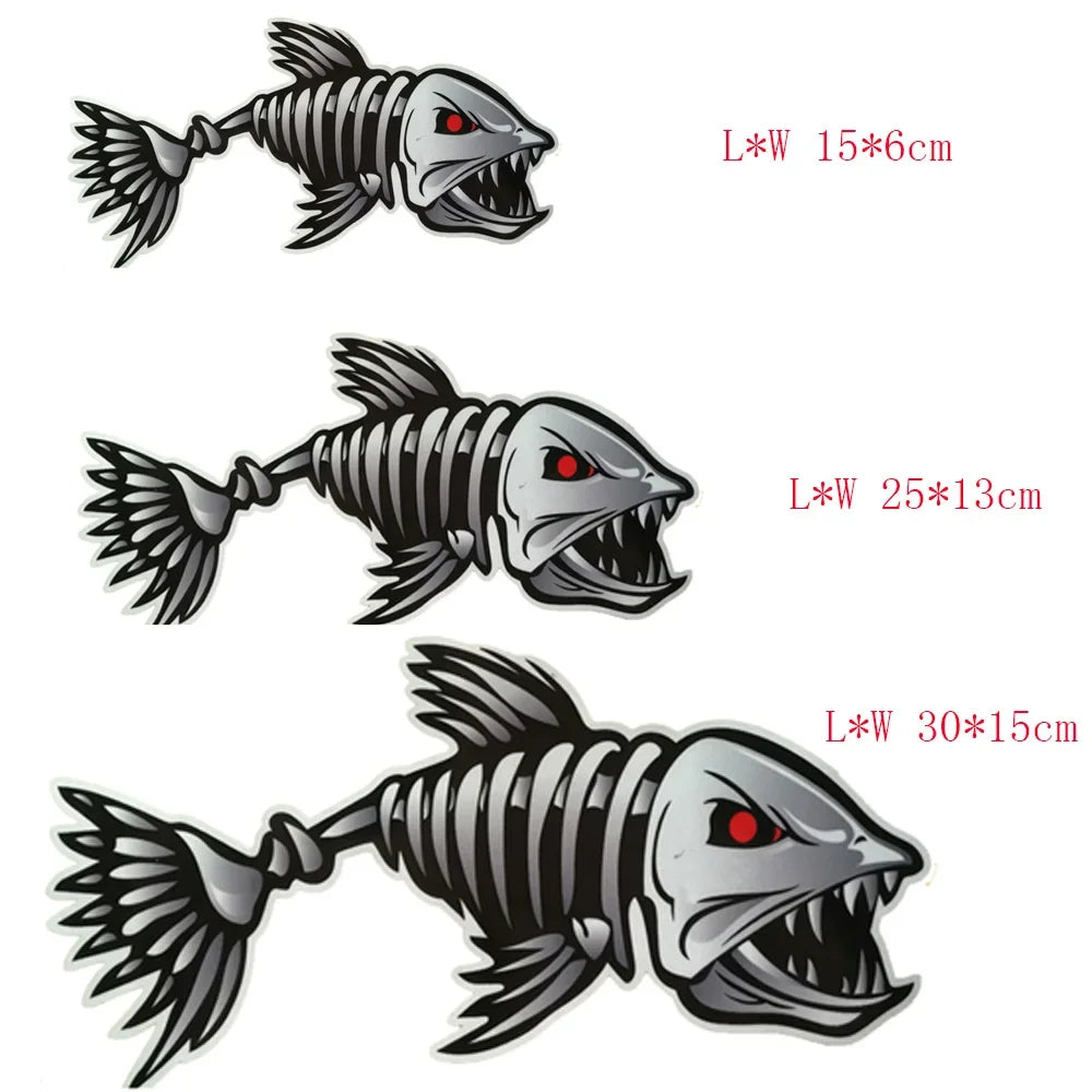 2 Pieces/set Scary Fish Skeleton Kayak Sticker Canoe Dinghy Marine Boat Car Truck Waterproof Stylish Sticker Oasis Select