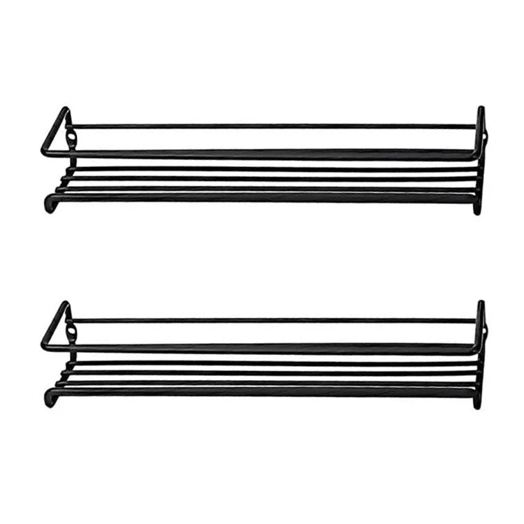 Iron Shelf Wall Mounted Organiser Kitchen Home Spice Storage Rack Bathroom Storage Drainage Rack Bathroom Kitchen Accessories Oasis Select Black B 2PCS