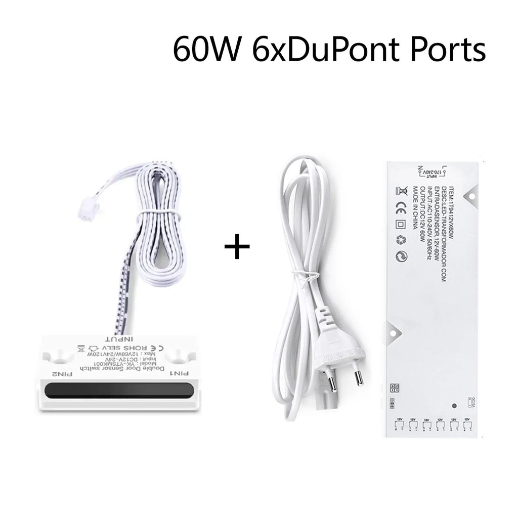 LED Supply Converter DC12V Lighting Drivers Transformer with 4-10PCS Dupont Ports,Door Double Side Proximity Sensing Swtich Oasis Select 60W-6 DuPont Ports US Plug