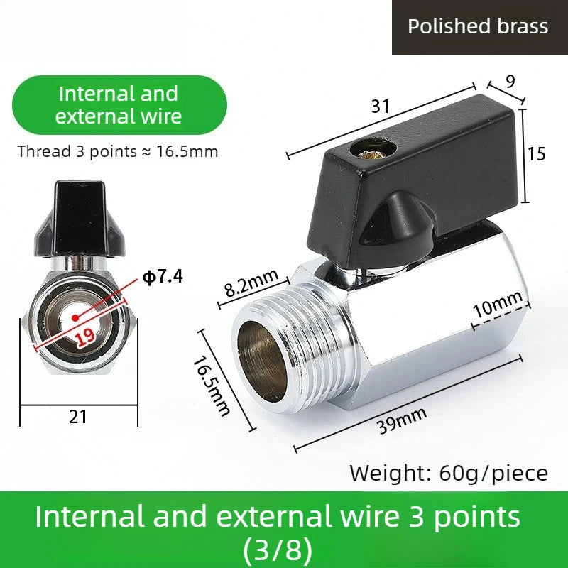 Mini Ball Valve Switch Water Pipe PT1/8, 1/4, 3/8, 1/2 Gas Electric Copper Ball Valve Double Inner and Outer Wire Teeth Oasis Select Inside Outside 3 B 1PCS