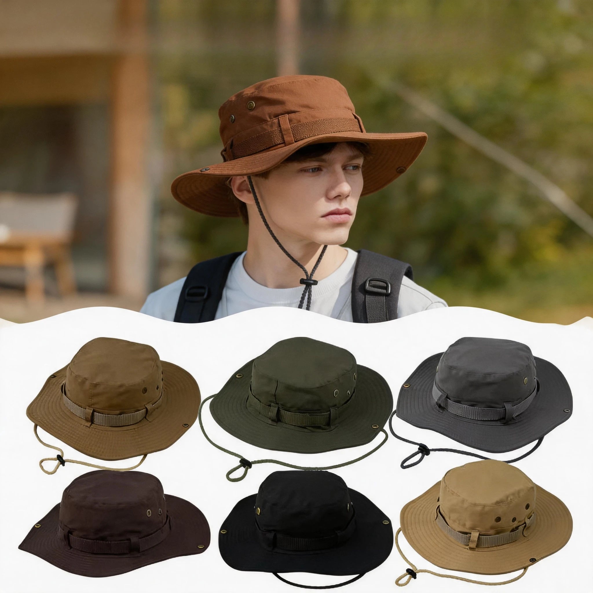Wide Brim Fisherman Hat Sun Hat Camping Hat Breathable Men Women With Rope Anti Snout Outdoors Mountaineering Hiking Fishing Cap Oasis Select
