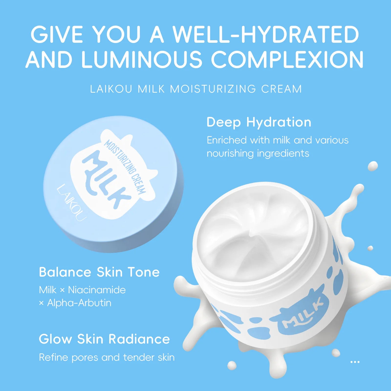 Milk Moisturizing Cream, Hydrating Face Cream for Dry Skin, Nourishing & Smoothing, Day & Night Use, for Men and Women 25g Oasis Select