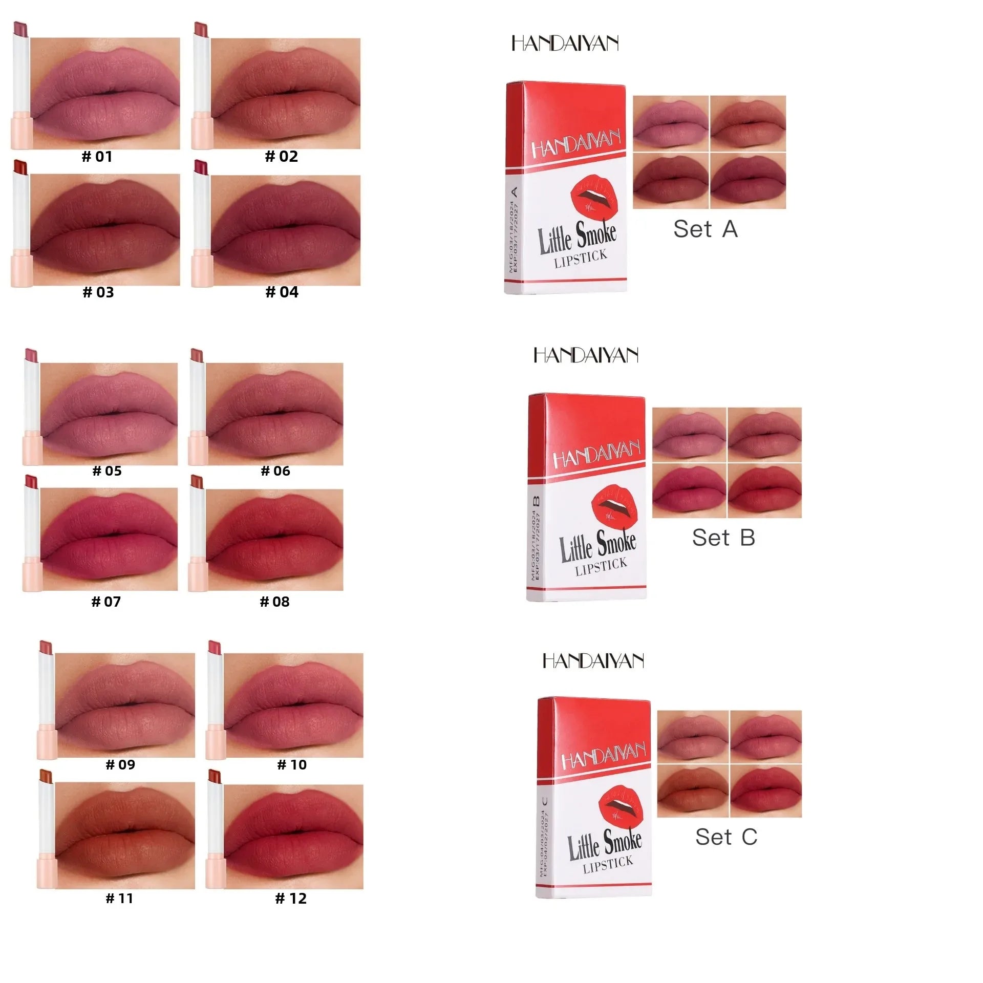 Handaiyan 4-Piece Matte Velvet Lipstick Set – Waterproof & Long Lasting