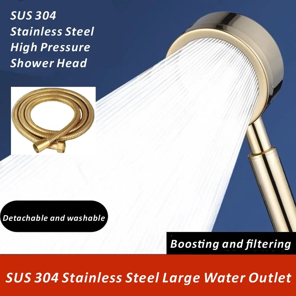 New Gold SUS 304 Stainless Steel Shower Head High Pressure Water Saving Sprayer Nozzle Set Rainfall Faucet Bathroom Accessories Oasis Select