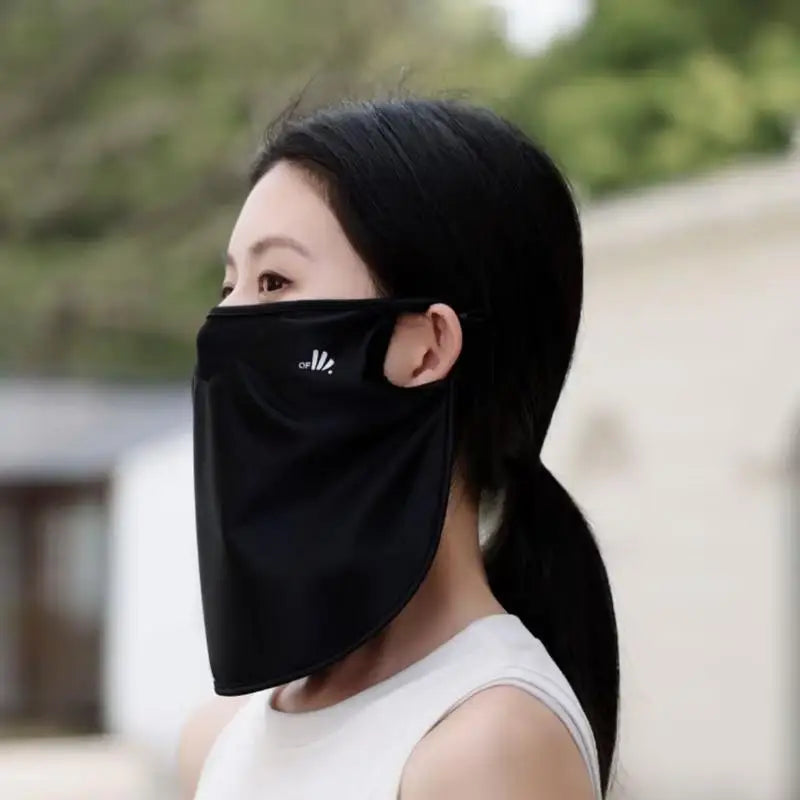 Ice Silk Women Face Mask UV Defense Elegant Neck Cover Lightweight Outdoor Sun Protection for Driving Oasis Select Black