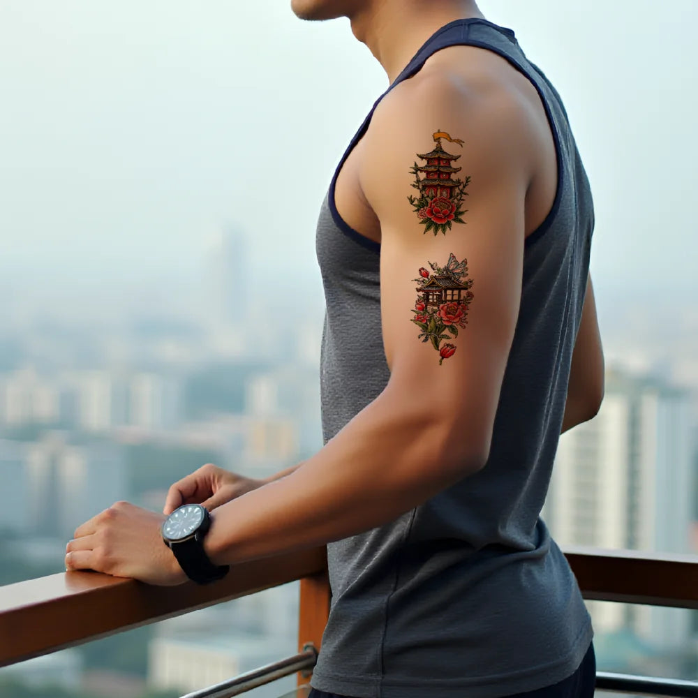 9-Pack Temporary Tattoo Stickers – Lighthouse, Flowers & Church Temporary Tattoo Stickers Oasis Select