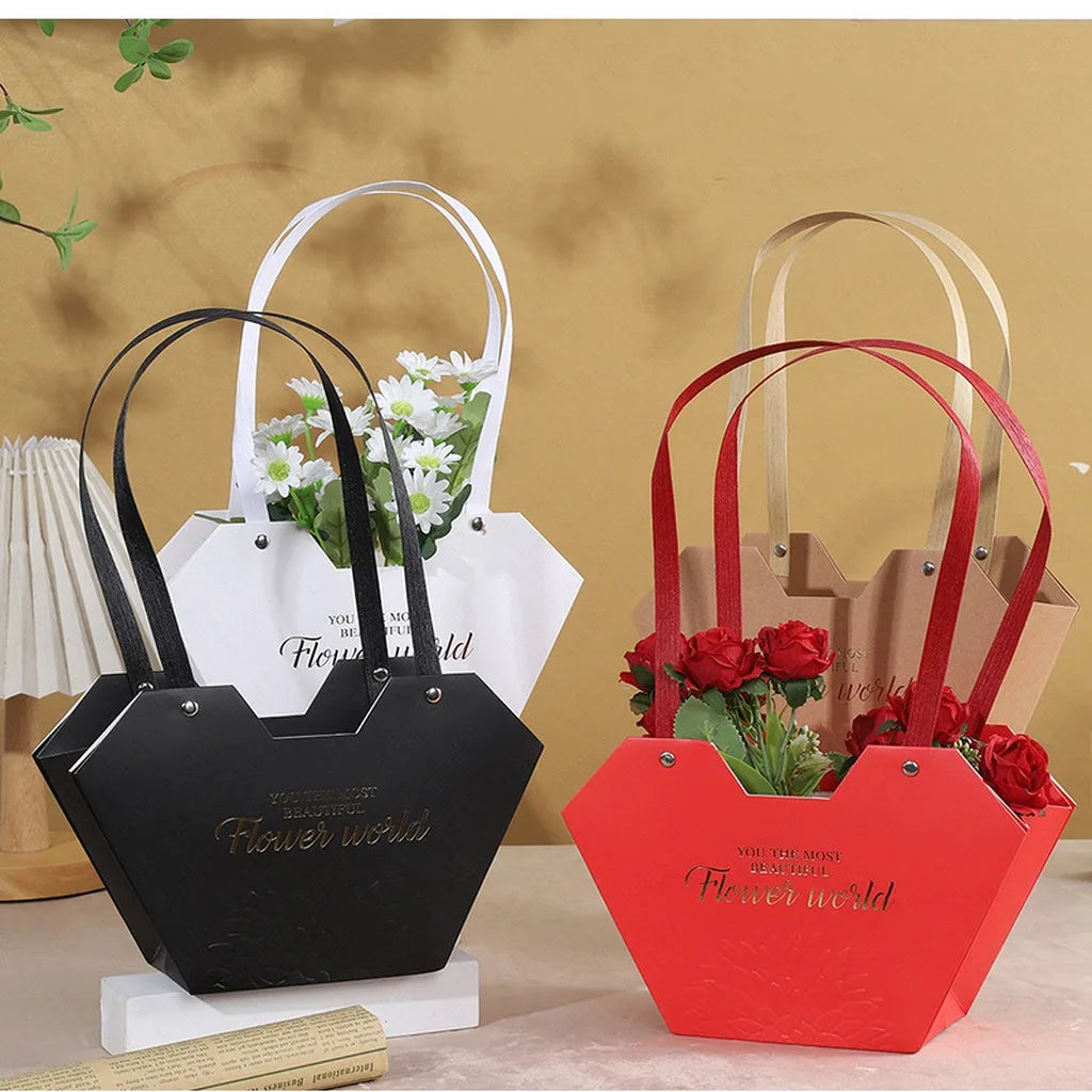 Heart-Shaped Paper Flower Gift Box with Handle | DIY Floral
